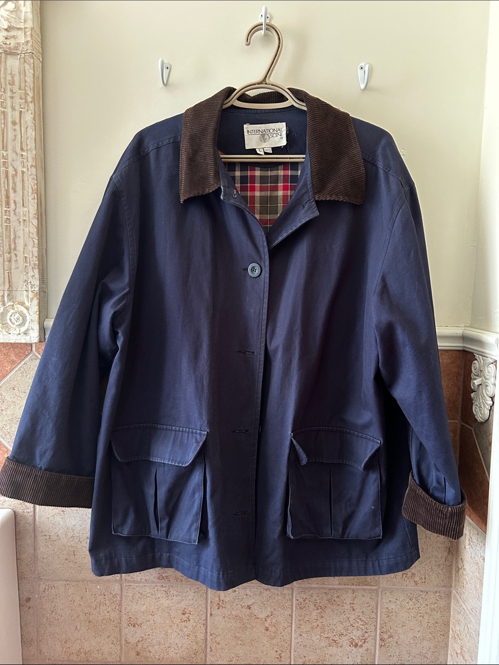 Navy chore coat corduroy collar